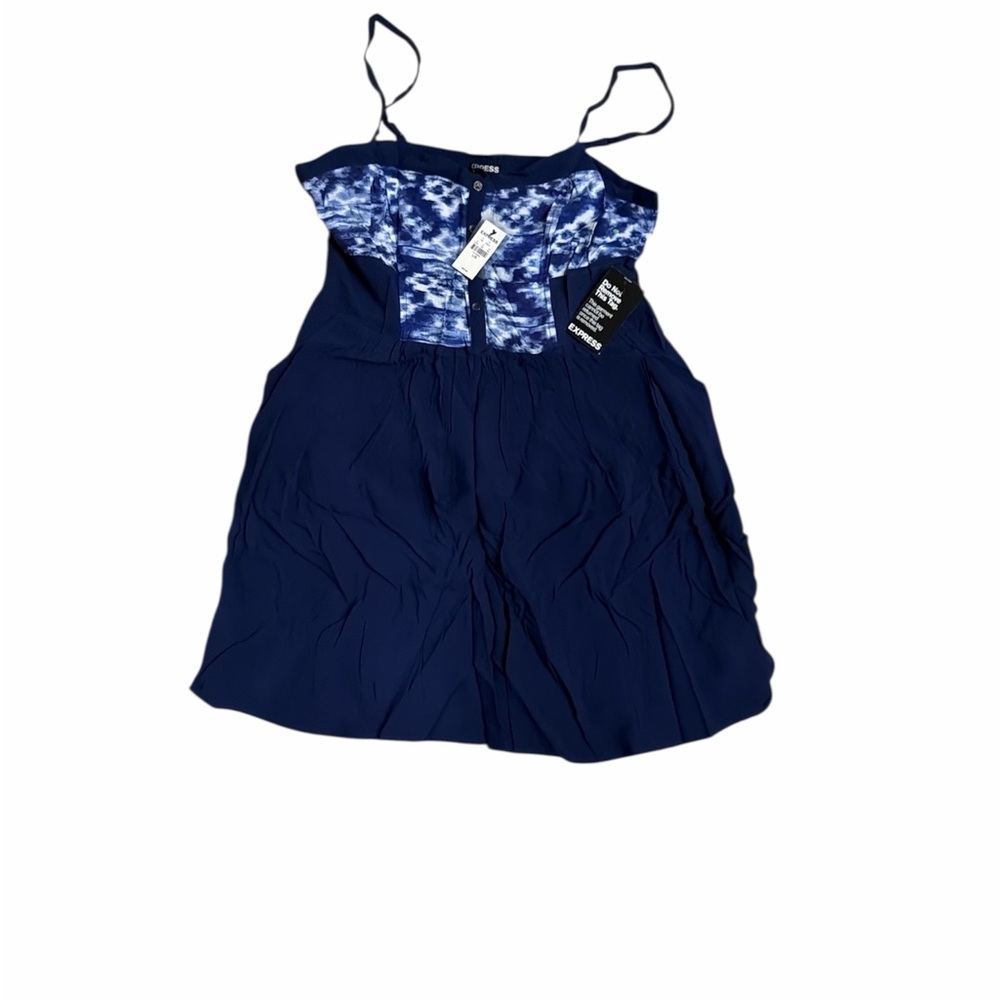 Express Blue and White Patterned Mini Dress with Pockets